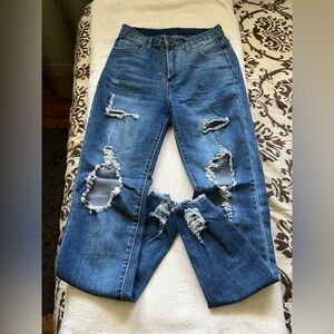 SHIEN high waisted distressed jeans